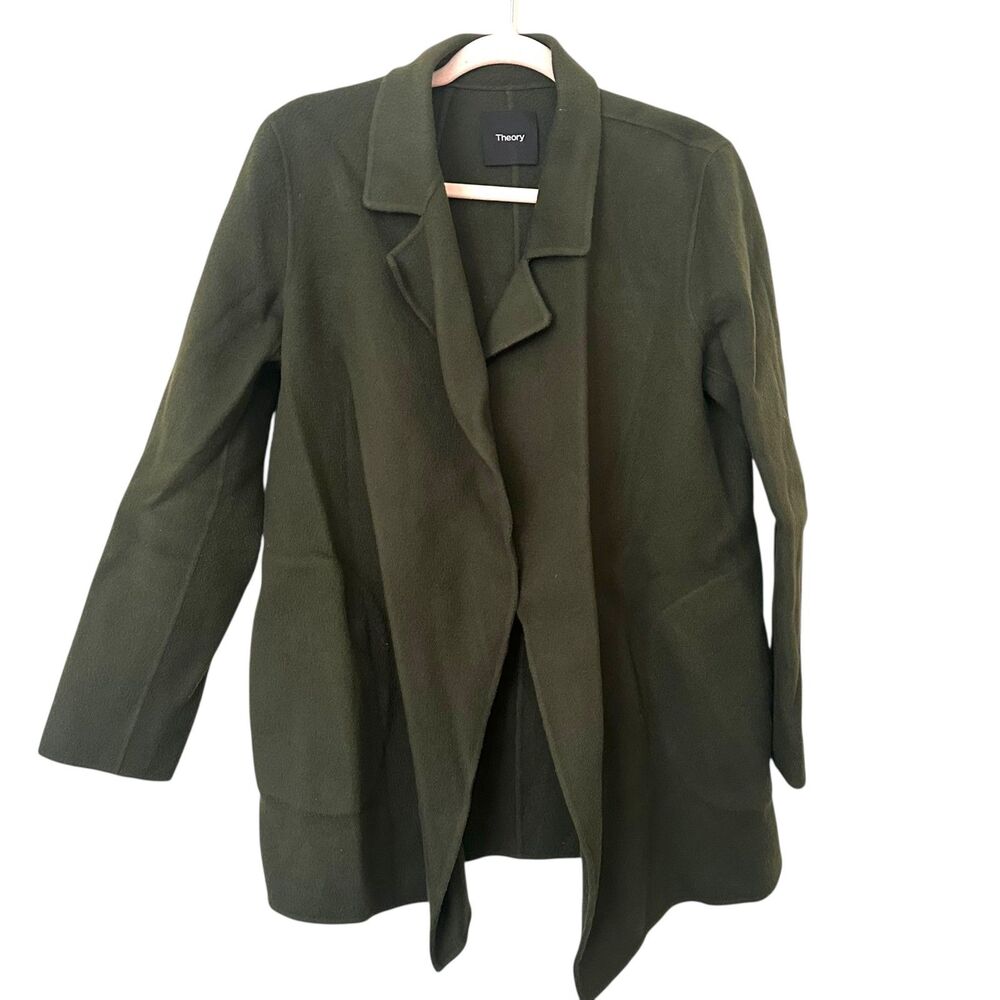 THEORY Sileena Wool Cashmere Open Front Jacket Spruce Green Medium - Picture 3 of 6